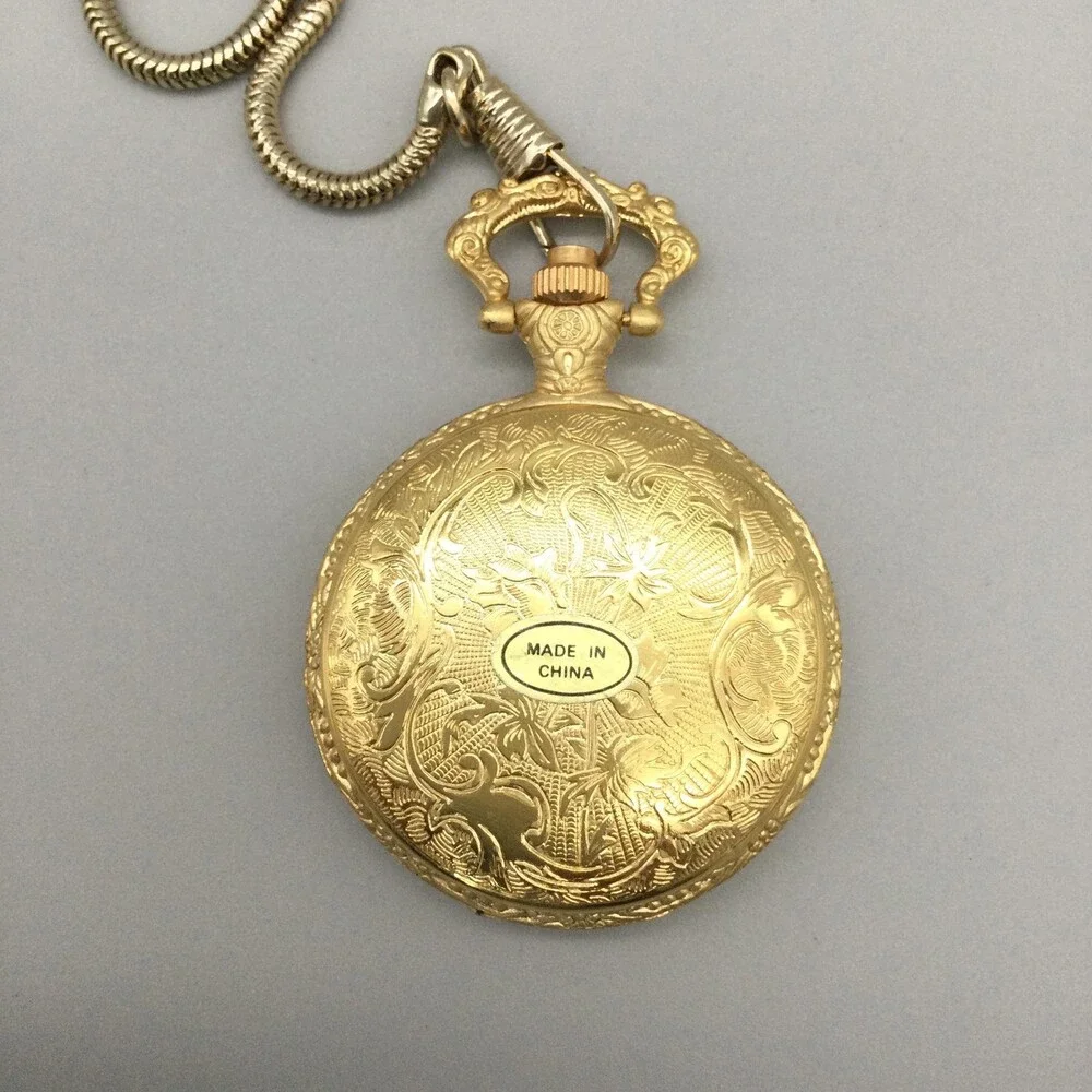 Bass Fish Pocket Key Ring Watch Mens 47mm Gold Tone Chain Fish Dial New Battery